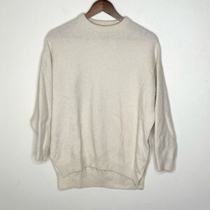 Stockholm Atelier & Other Stories Wool Blend Hi Low Crewneck Sweater in Ivory -